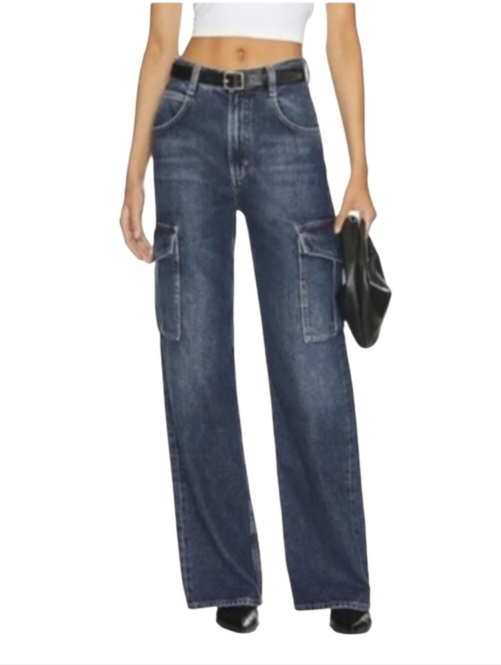 Agolde Minka Wide Leg Cargo Jeans Dark Wash Organic Denim‎